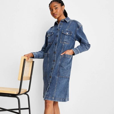 Women's Long Sleeve Button-Up Denim Midi Dress - Future Collective™ With Reese Blutstein Blue Denim - Image 2