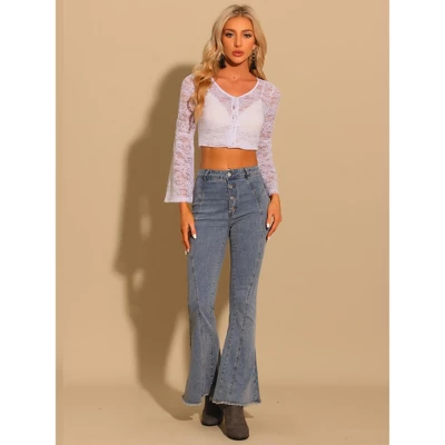 Allegra K Women's Bell Bottom High Rise Stretchy Retro Flared Denim Jeans Pants - Image 2