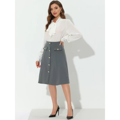 Allegra K Women's Button Decor Work A-Line Formal Knee Length Skirt