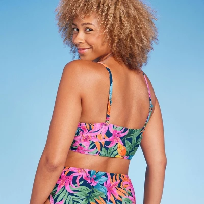 Women's Tie-Front Longline Bikini Top - Shade & Shore™ Multi Tropical Floral Print - Image 4