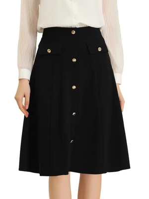 Allegra K Women's Button Decor Work A-Line Formal Knee Length Skirt - Image 7