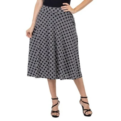 24seven Comfort Apparel Womens Black Diamond Print A Line Midi Skirt With Pockets - Image 4