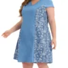 Agnes Orinda Women's Plus Size Chambray Wedding Floral A Line Knee Length Dress