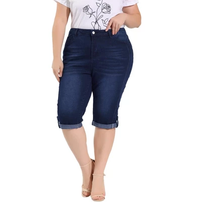 Agnes Orinda Women's Plus Size Mid-Rise Curvy Skinny Stretch Denim Jean Capri - Image 8