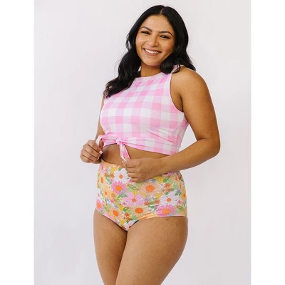 Lime Ricki Women's Pink Gingham Knotted Crop - Image 2
