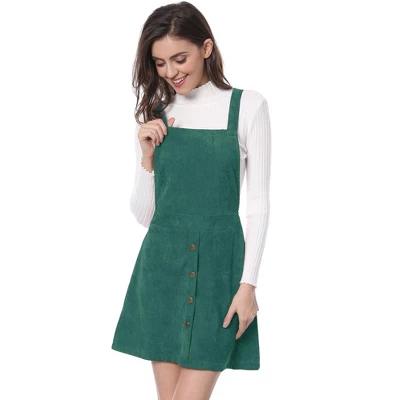 Allegra K Women's Corduroy Button Front A-Line Bib Overall Pinafore Skirts - Image 8