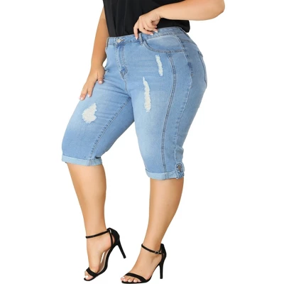 Agnes Orinda Women's Plus Size Mid-Rise Curvy Skinny Stretch Denim Jean Capri - Image 10