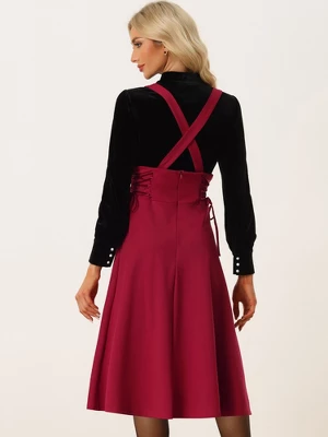Allegra K Women's Brace High Waisted Lace Up Midi Suspender Skirt - Image 2