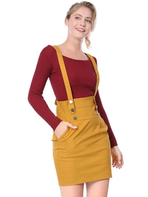 Allegra K Women's Button Decor High Waist Straight Braces Suspender Skirt - Image 10