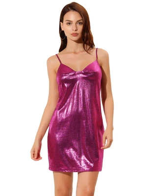 Allegra K Women's Sparkly Metallic Spaghetti Strap Party Mini Dress - Image 5