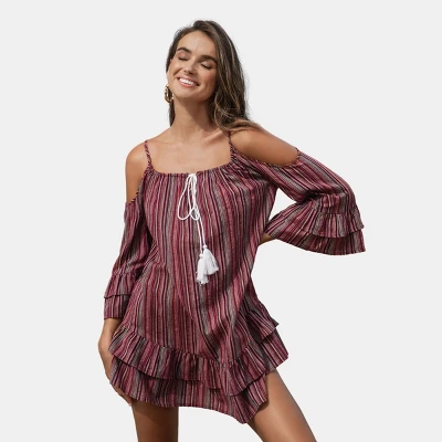 Women's Striped Open-Shoulder Tassel Dress - Cupshe - Image 8