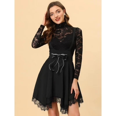 Allegra K Women's Halloween Gothic Skirt Flare Asymmetrical Hem Tulle Steampunk Overall Skirts