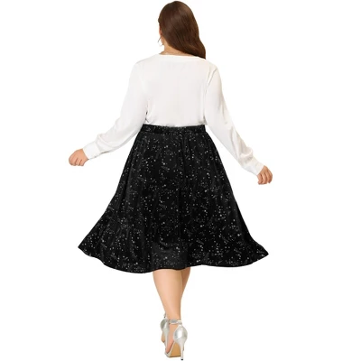 Agnes Orinda Women's Plus Size Outfits Velvet A Line Knee Length Star Flare Skirt - Image 3