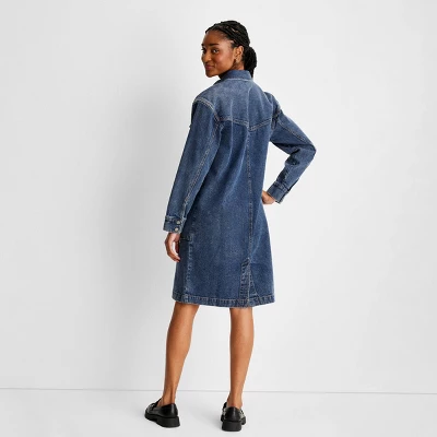 Women's Long Sleeve Button-Up Denim Midi Dress - Future Collective™ With Reese Blutstein Blue Denim