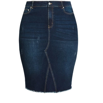 Women's Plus Size Denim Stretch Skirt - Dark Wash | AVENUE - Image 2