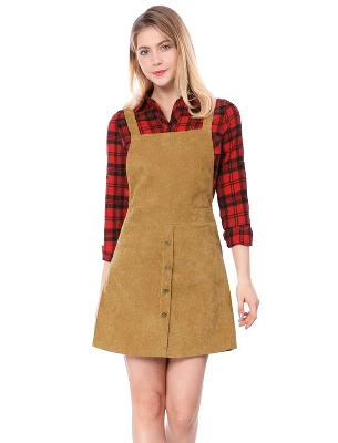 Allegra K Women's Corduroy Button Front A-Line Bib Overall Pinafore Skirts - Image 2