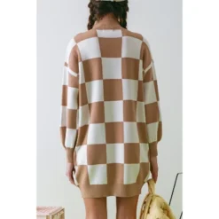 August Sky Women's Checkerboard Mock Neck Sweater Dress
