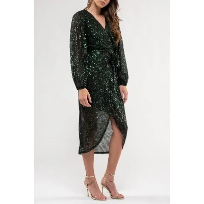 August Sky Women's Sequin Faux Wrap Midi Dress - Image 2