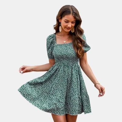 Women's Floral Smocking Square Neck Mini Dress - Cupshe - Image 4