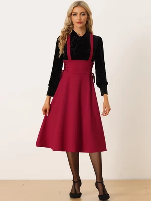 Allegra K Women's Brace High Waisted Lace Up Midi Suspender Skirt - Image 3