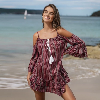 Women's Striped Open-Shoulder Tassel Dress - Cupshe - Image 6