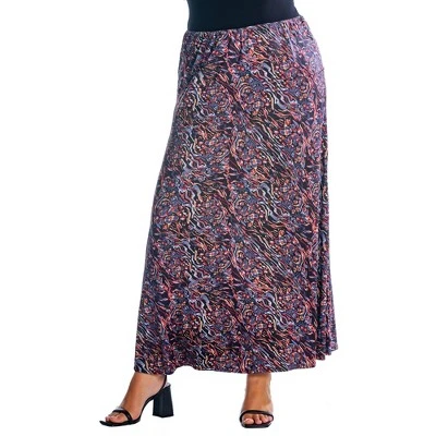 Womens Plus Size Abstract Floral A Line Maxi Skirt - Image 3