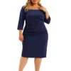 Agnes Orinda Women's Plus Size Square Neck Three Quarter Sleeve Pleated Front Sheath Dresses