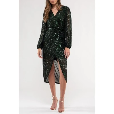 August Sky Women's Sequin Faux Wrap Midi Dress - Image 4