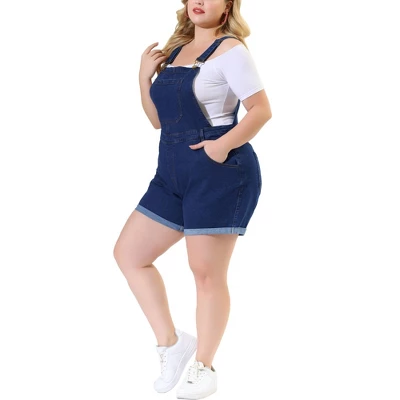 Agnes Orinda Women's Plus Size Adjustable Strap Pocket Roll Hem Denim Overall Jean Shorts - Image 6