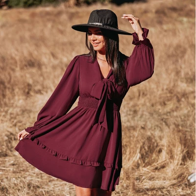 Women's Autumn Air Bow Tiered Ruffled Mini - Cupshe - Image 4