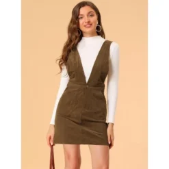 Allegra K Women's Corduroy Overall Pinafore Dress Strap Suspender Skirt