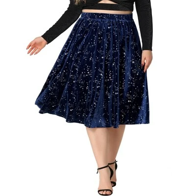 Agnes Orinda Women's Plus Size Outfits Velvet A Line Knee Length Star Flare Skirt - Image 6