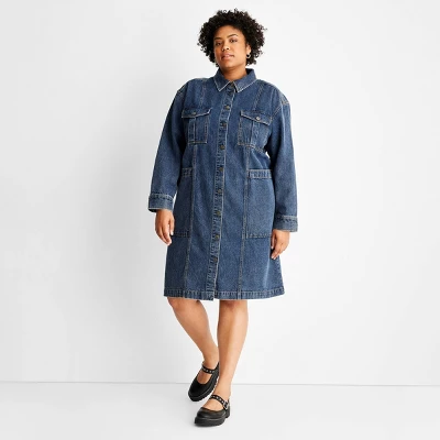 Women's Long Sleeve Button-Up Denim Midi Dress - Future Collective™ With Reese Blutstein Blue Denim - Image 4