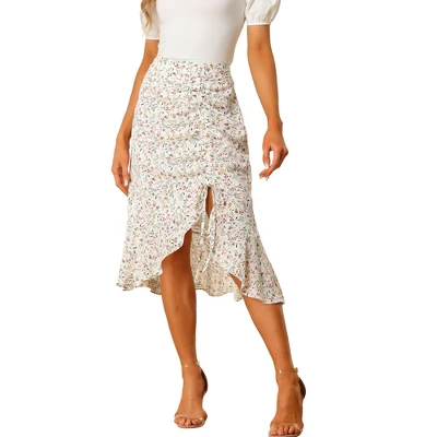 Allegra K Women's Floral Skirt Summer Casual Drawstring Side Ruffled Midi Skirt - Image 5
