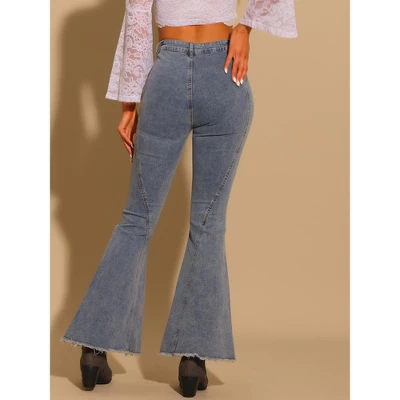Allegra K Women's Bell Bottom High Rise Stretchy Retro Flared Denim Jeans Pants - Image 3