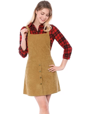 Allegra K Women's Corduroy Button Front A-Line Bib Overall Pinafore Skirts - Image 6