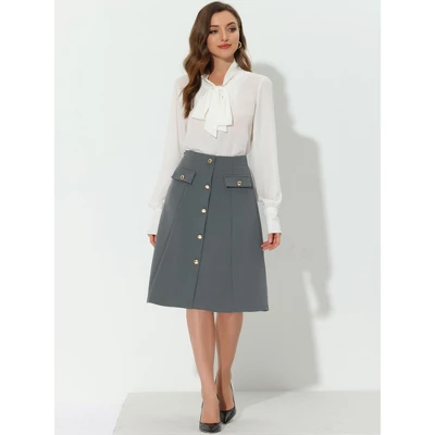 Allegra K Women's Button Decor Work A-Line Formal Knee Length Skirt - Image 2