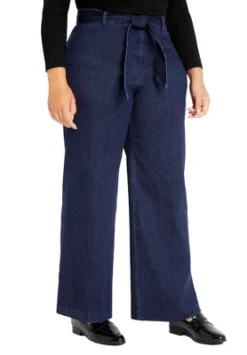 ELOQUII Women’s Plus Size Classic Fit Belted High Rise Wide Leg Jean