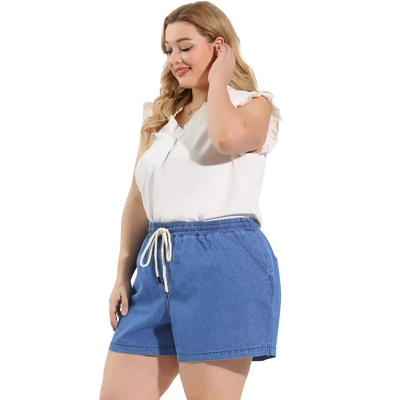 Agnes Orinda Women's Plus Size Denim Shorts Casual Drawstring Elastic Waist Jean Short Pants - Image 3
