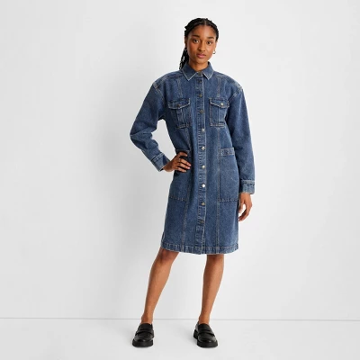 Women's Long Sleeve Button-Up Denim Midi Dress - Future Collective™ With Reese Blutstein Blue Denim - Image 3