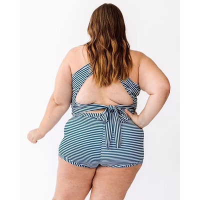 Lime Ricki Women's Indigo Stripe Cross-Back Crop Top - Image 3