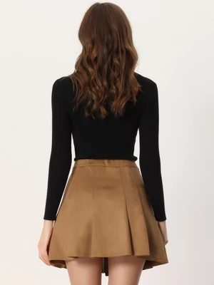 Allegra K Women's Faux Suede Zipper Front High Waist A-Line Mini Skater Skirt - Image 2