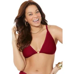 Swimsuits For All Women’s Plus Size O-Ring Knit Mesh Overlay Bikini Top