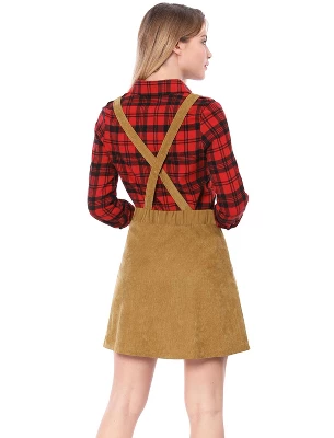 Allegra K Women's Corduroy Button Front A-Line Bib Overall Pinafore Skirts - Image 4