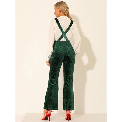 Allegra K Women's Velvet Wide Leg Retro Shiny Glitter Overalls Jumpsuits Pants - Image 4