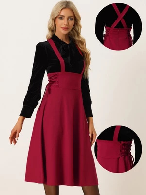 Allegra K Women's Brace High Waisted Lace Up Midi Suspender Skirt