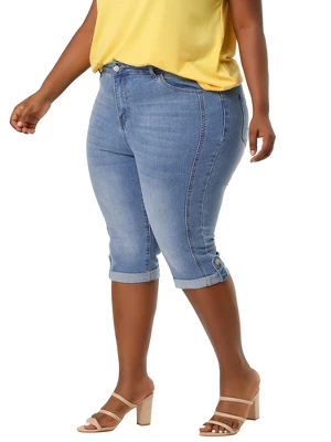 Agnes Orinda Women's Plus Size Mid-Rise Curvy Skinny Stretch Denim Jean Capri