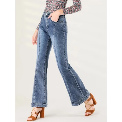 Allegra K Women's Retro High Waist Stretchy Flare Denim Jeans