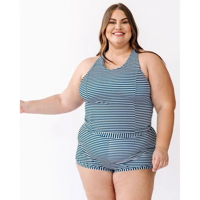 Lime Ricki Women's Indigo Stripe Cross-Back Crop Top - Image 2