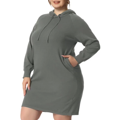 Agnes Orinda Women's Plus Size Fall Rib Knit Pullover Sweater Fashion Long Sleeve Hooded Bodycon Dress - Image 6